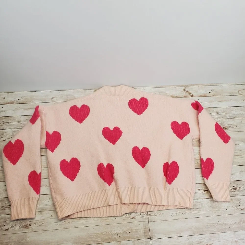 Princess Polly Fantastic Pink Heart Cardigan Size Large‎ XL Cropped Graphic Knit - Picture 2 of 8